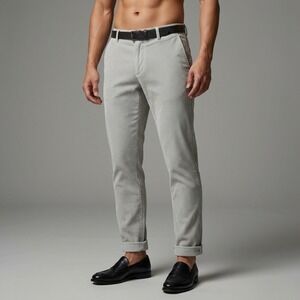 Luis Trenker Mens Gray Corduroy Pants Made in Italy Stretch Cuffed Trousers 32